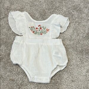 White Baby Romper with Floral Embroidery